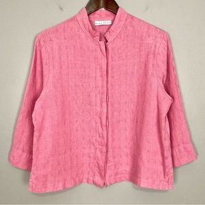 Bryn Walker Linen Boxy Top Women’s Size S Button Front Lagenlook Bohemian Pink